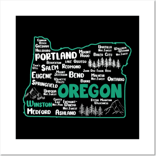 Cute map of Winston Oregon, Portland, Salem, Eugene, Springfield, Bend, Ontario, Medford Posters and Art